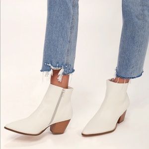 Ivory Snake Print Pointed Toe Booties